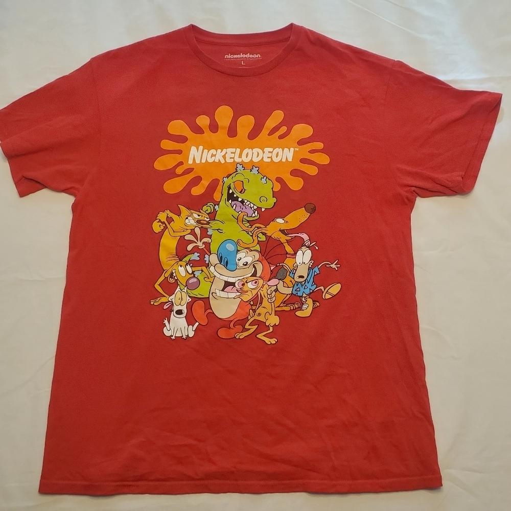 Nickelodeon T-shirt Red Mens Sz L Ren And Stimpy, Rugrats, Catdog Rocco, Reptar